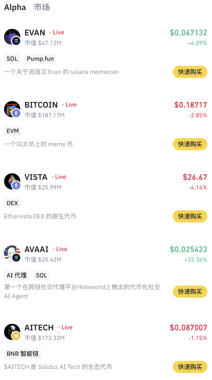 Binance Alpha新增五个项目：EVAN、BTC、VISTA、AVAAI和AITECH-第1张图片-欧意下载